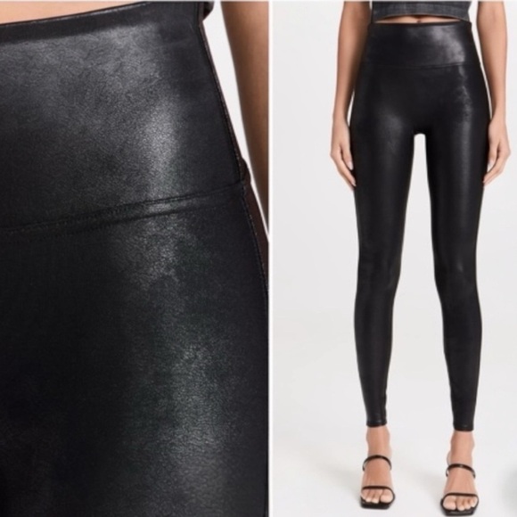 SPANX Faux Leather Stretch Power Waistband Tummy Control Legging Yoga Medium NEW - Picture 11 of 13